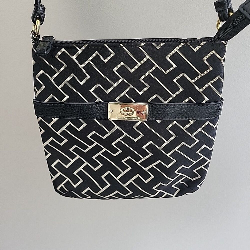 Tommy Hilfiger Large Logo Print Crossbody Purse Black Cream 2013